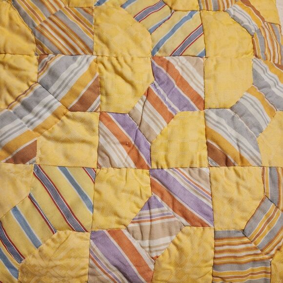 Handmade Quilt Bow Tie Pattern Yellow w/Multi Color Bows Off White Back 60"X78" - Picture 3 of 9